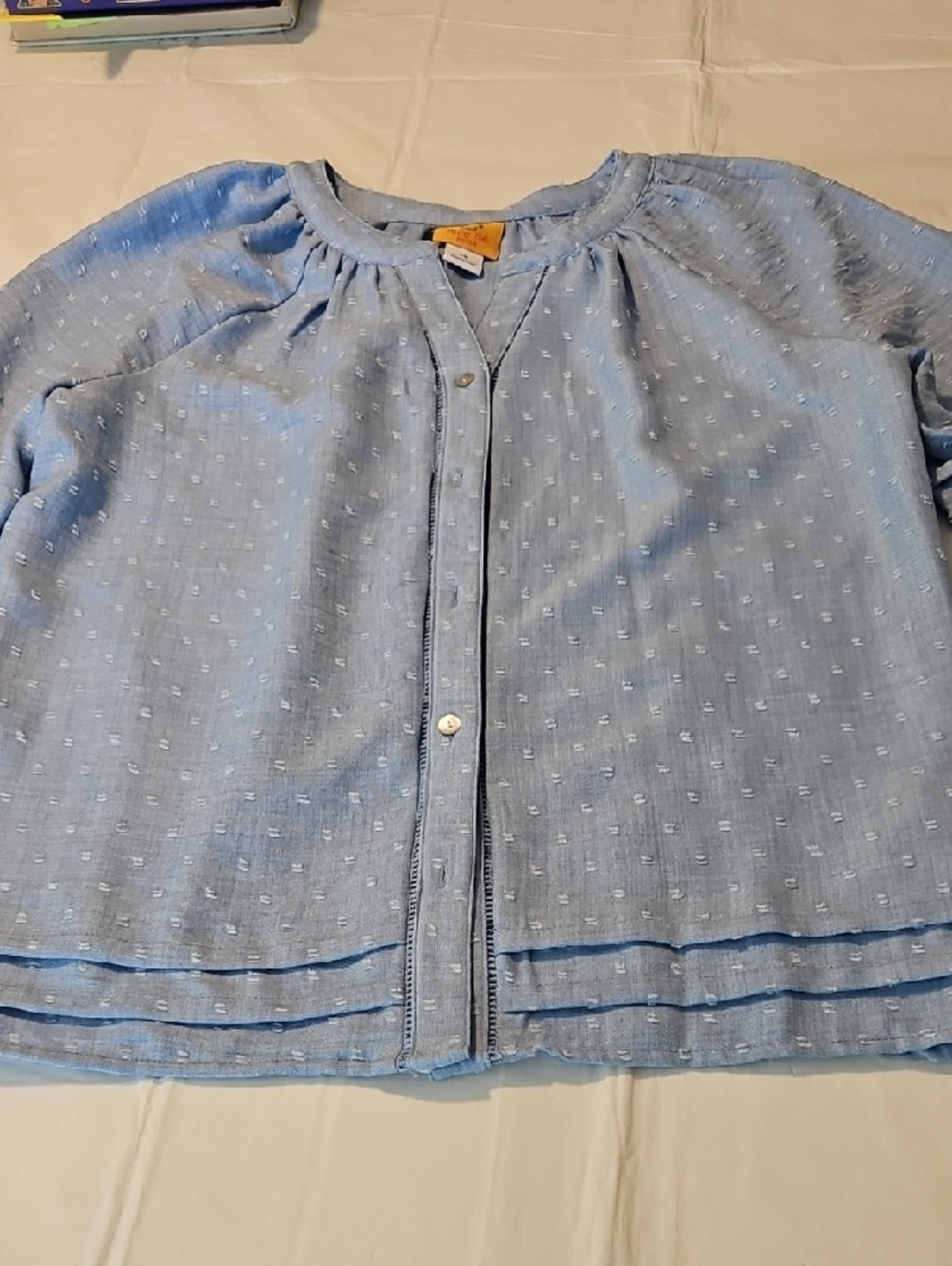 Ruby Rd. Light Blue Textured Button-Front Blouse - Picture 2 of 7